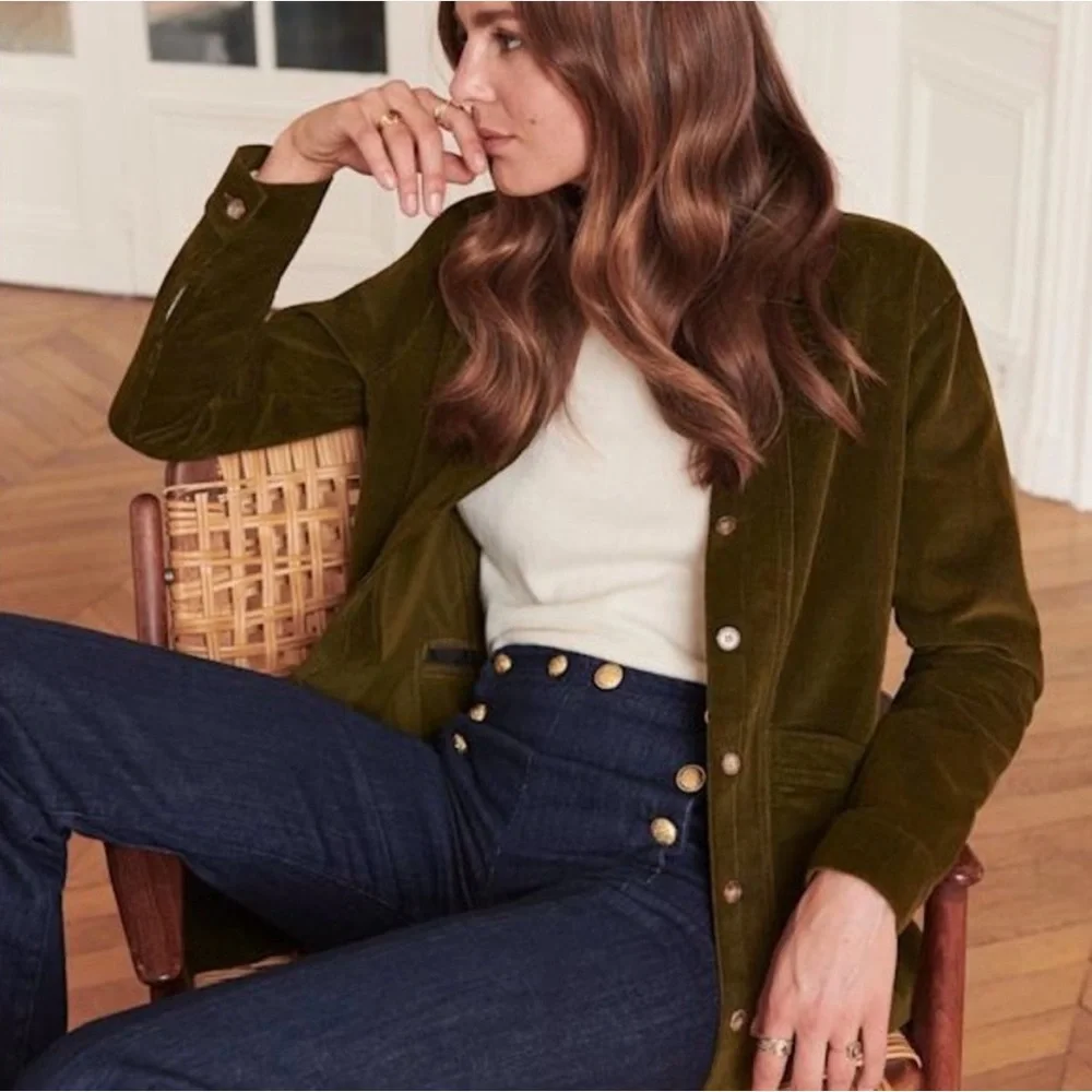 Sezane PARISIEN Denim sailor denim Size 36 EU / 4 US *button replaced* see pics - Picture 2 of 10